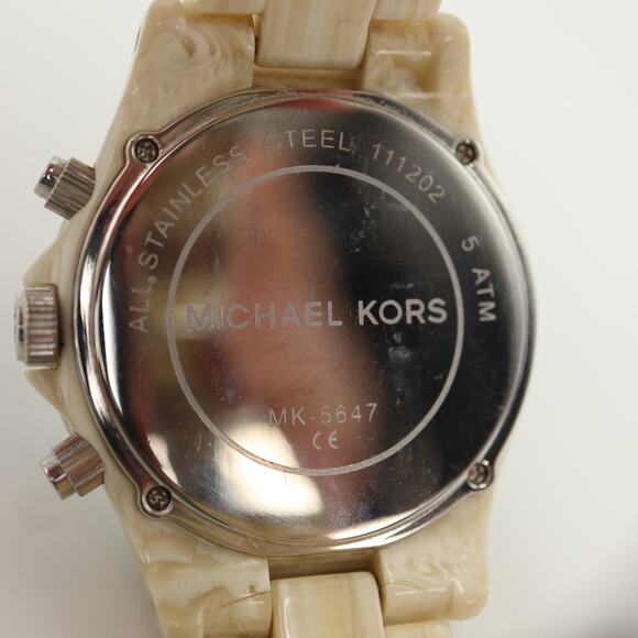 Michael Kors 42mm Chronograph Watch 6" Jet Set Horn Beige Acrylic w New Battery - Picture 13 of 13